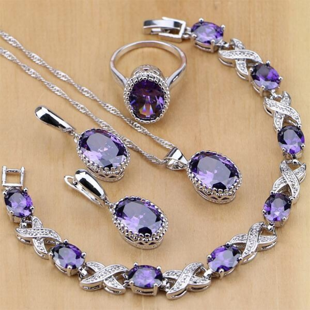 4 piece Sterling silver Amethyst bundle set